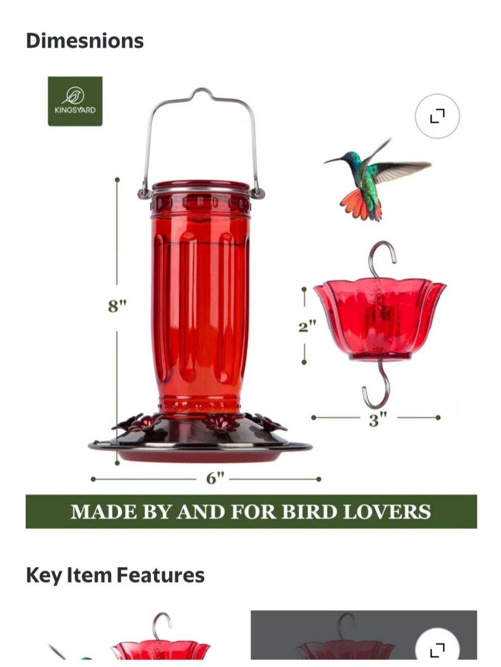 Red Glass Hummingbird Feeder Set - Decorative Hanging Nectar Feeders - Picture 3 of 12